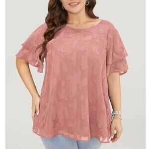 2/$25  10 MED BloomChic Floral Print Ruffle Tiered Raglan Sleeve Mesh Blouse